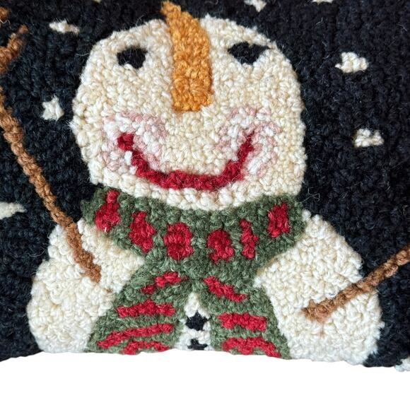 Chandler Four Corners Snowman Pillow Black Rectangle Hand Hooked Laura Megroz - Picture 3 of 6